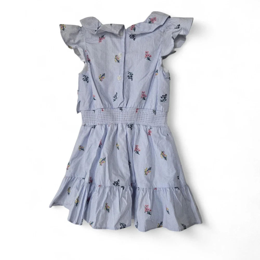 Jane and Jack Floral Striped Ruffle Dress Girls Size 3 Blue Cotton